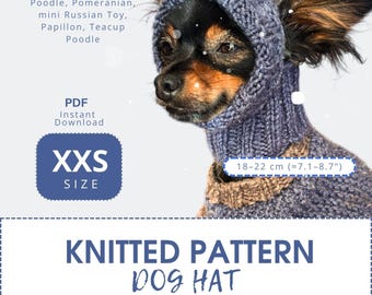 Stickad hundmössa mönster XXS storlek - Varm vintermössa med öronlappar för leksaksraser som Yorkshire terrier och chihuahuas - Direkt PDF-nedladdning