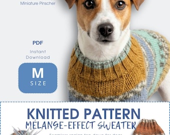 Stickmönster för melerad hundtröja – Sömlös raglan uppifrån och ner Jack Russell mops miniatyrpinscher | PDF direktnedladdning