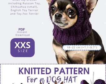 PDF Knitting Pattern: Warm Winter Dog Hat with Earflaps & Pom Pom – XXS Size for Chihuahua, Pomeranian, Russian Toy Terrier