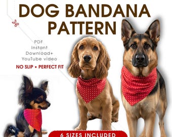 Dog Bandana Sewing Pattern PDF | Reversible Pet Bandana Template XS to XL+ | Beginner Friendly Instant Download