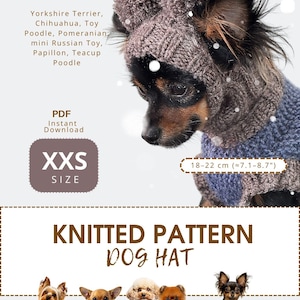 Patrón de gorro de punto marrón para perro, talla XXS - Gorro cálido de invierno con orejeras para razas pequeñas como yorkshire terrier y chihuahua - Descarga instantánea en PDF