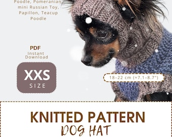 Brun stickad hundmössa, mönster i storlek XXS - Varm vintermössa med öronlappar för leksaksraser som Yorkshire Terrier och chihuahuas - Direkt PDF-nedladdning