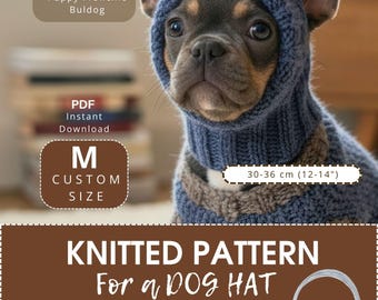 Mönster för stickad hundmössa - Fransk bulldoggvalp PDF direktnedladdning | Fransk öronlappsmössa | Grov 2x2 ribbad vintermössa