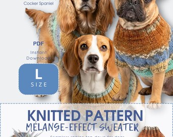 L Size Dog Sweater Knitting Pattern PDF, Seamless Top Down Raglan, Melange Effect Pet Sweater, Instant Download, Circular Needles or DPN
