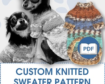 Stickmönster för hundtröja i PDF-format – Rysk leksaks-, chihuahua- och mini-Yorkshire terrier-stil, sömlös, uppifrån och ner-melange med raglanmönster