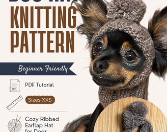 Brown Knitted Dog Hat Pattern XXS Size - Warm Winter Earflap Hat for Toy Breeds like Yorkies & Chihuahuas - Instant PDF Download