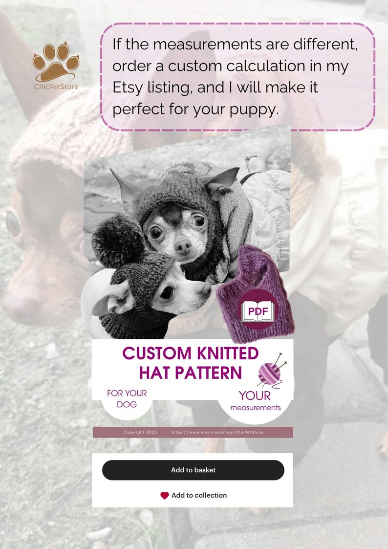 Knitting pattern for a dog hat Chihuahuas Toy Terrier and Other Small Pets, Warm Winter Hat Included PDF, Instant Download image 17