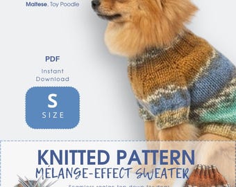 Melange Dog Sweater Knitting Pattern – Seamless Raglan Top-Down Shih-Tzu, Larger Yorkies, Maltese, Toy Poodle | PDF Instant Download