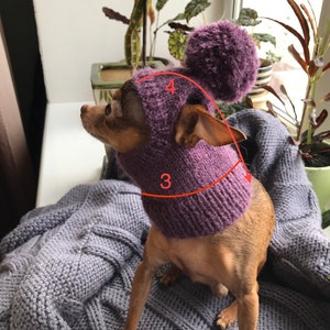 Cozy Knitted Pattern Hat for Chihuahuas and Other Small Pets, Warm Winter Hat with pompon for Dogs Included PDF tutorial, Instant Download image 3