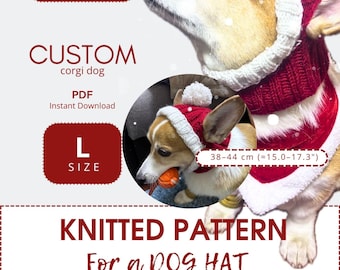 Corgi Hundmössa Stickmönster L Storlek – 2x2 Ribbad Vintermössa för Hund med Öronhål, PDF Digital Nedladdning