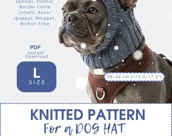 Stickmönster för hundmössa storlek L - 2x2 ribbad öronlappsmössa med pompom, direkt PDF-nedladdning