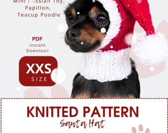 Bedårande stickmönster för tomtemössa till små hundar XXS - Chihuahua, Yorkshire terrier, Pom-valp digital PDF-nedladdning