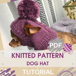 Cozy Knitted Pattern Hat for Chihuahuas and Other Small Pets, Warm Winter Hat with pompon for Dogs Included PDF tutorial, Instant Download image 1