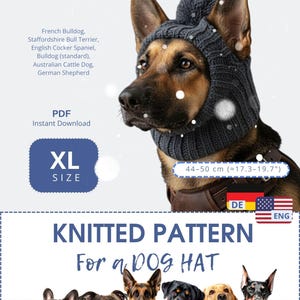 Dog Hat Knitting Pattern XL Size | French Bulldog Staffordshire Terrier | Ear Holes Winter Hat | English German PDF Bilingual