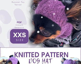 Stickmönster Hundmössa XXS – Varm kabelstickad vintermössa för chihuahua toyterrier, PDF digital nedladdning