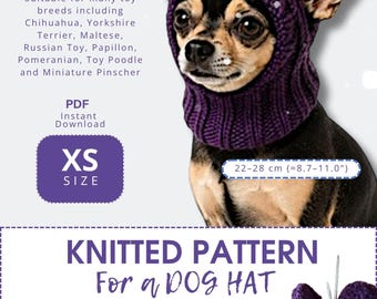 Dog Hat Knitting Pattern PDF | Earflap Dog Hood | Knit on Two Straight Needles | Chihuahua Hat | Small Dog Winter Hat | XS 22-28 cm