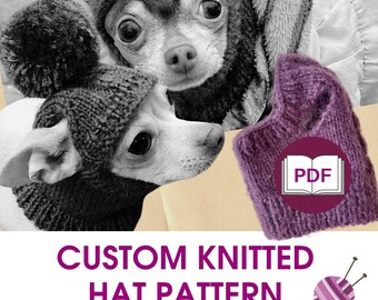 Mönster för stickning av mössa till din hund. Personliga PDF-instruktioner efter dina mått för toyterrier, chihuahua, Yorkshireterrier.