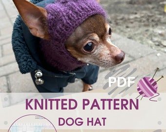 Knitted hat pattern for a small dog Chihuahuas and other small pets, warm hat for dogs - Included PDF tutorial and diagram, Instant Download