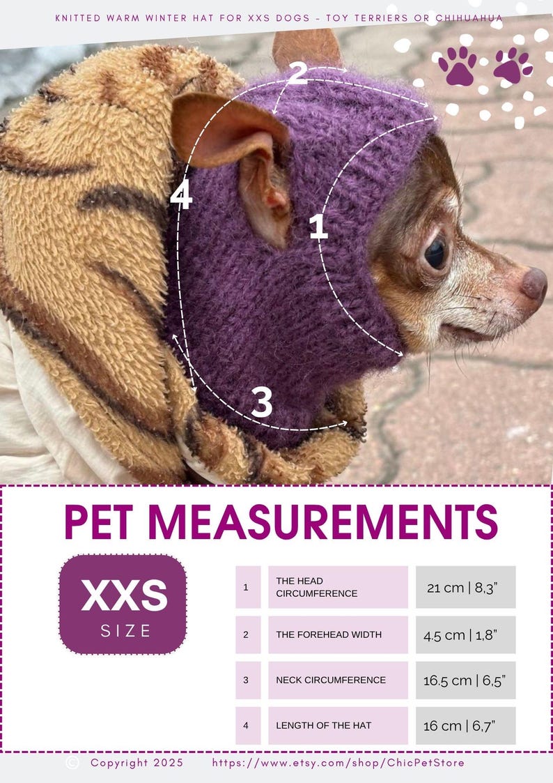 Knitting pattern for a dog hat Chihuahuas Toy Terrier and Other Small Pets, Warm Winter Hat Included PDF, Instant Download image 2
