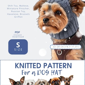 Patroon voor gebreide hondenmuts maat S - Warme wintermuts met oorkleppen voor kleine rassen zoals Shih Tzu en Maltezer - Direct PDF downloaden