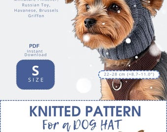 Mönster för stickad hundmössa storlek S - Varm vintermössa med öronlappar för små raser som Shih Tzu och Malteser - Direkt PDF-nedladdning