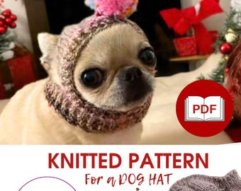 Stickmönster för hundmössa, varm vintermössa med kabelstickning för små hundar som chihuahua eller toyterrier med två stycken. Behöver anpassad storlek i PDF-format.