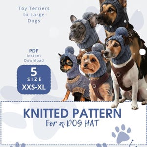 Strickmuster für eine Hundemütze (PDF) – Warme Wintermütze mit Ohrenklappen für kleine bis große Hunderassen, Größen XXS–XL, 2x2-Rippenmuster, Rundstricken, Sofort-Download