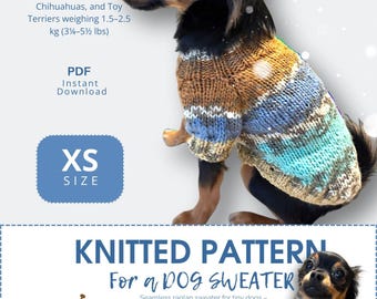 XS Hundtröja Stickmönster Melange – Toy Terrier, Rysk Toy, Mini Yorkshire Terrier, Chihuahua (1,5–25 kg) Sömlös Raglan PDF