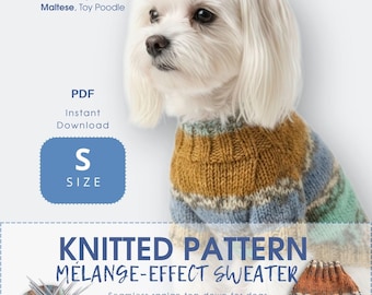 Stickmönster för melerad hundtröja – Sömlös raglan uppifrån och ner Shih Tzu, större Yorkshire terrier, malteser, toypudel | PDF direktnedladdning