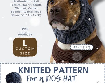 Stickmönster för öronlappar till hund i PDF-format - 2x2 ribbstickning, anpassad storlek L 43 cm, pitbullterrier och stora raser