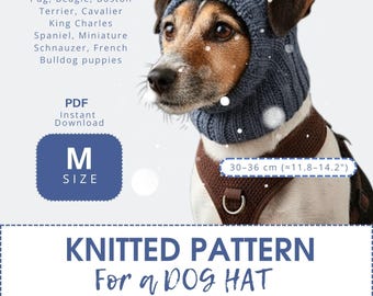 Stickmönster för hundmössa storlek M | Valpmössa för fransk bulldogg | Mops, beagle, Jack Russell | Snood för öronhål, 2x2 ribbad | PDF direktnedladdning
