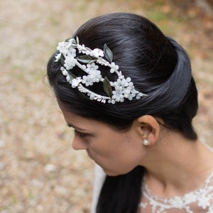 Olive leaves wedding headband, Clay flower head band, leaf tiara, luxury bridal crown, mediterranean wedding head piece