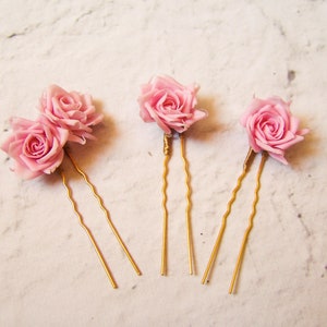 Rose flower hair pin wedding, Rose hairpin, pink hair flowers for bride, wedding hair pins, bridesmaid gift, set of 3 floral hair pins image 2