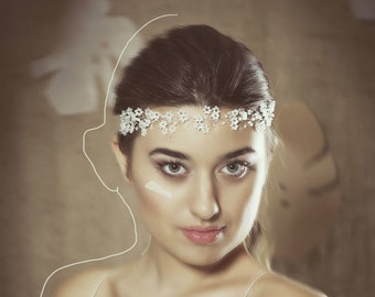 Crystal flower crown, Boho wedding hair piece, boho bridal headpiece, white flower hair vine, silver wedding headband