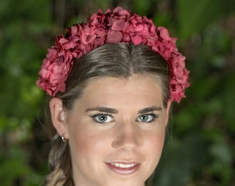 Red flower headband, bright flower hair piece casual wedding, headband for wedding guest, halo headpiece, prom headband, boho wedding