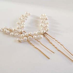 Fresh water pearls hair clips wedding, pearl hair pins, bridal pearl hair accessories, hair pin with real pearls, bridesmaids jewelry hair image 1