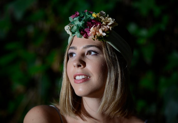 Green Turban Fascinator Flower Bohemian Flower Fascinator Etsy