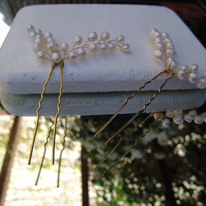 Fresh water pearls hair clips wedding, pearl hair pins, bridal pearl hair accessories, hair pin with real pearls, bridesmaids jewelry hair image 5