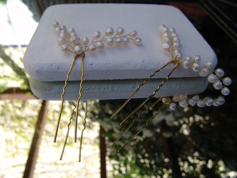 Fresh water pearls hair clips wedding, pearl hair pins, bridal pearl hair accessories, hair pin with real pearls, bridesmaids jewelry hair image 5