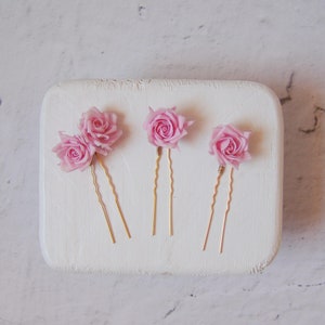Rose flower hair pin wedding, Rose hairpin, pink hair flowers for bride, wedding hair pins, bridesmaid gift, set of 3 floral hair pins image 1
