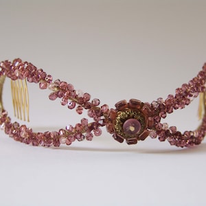 Pink hair piece, rose gold bridal headpiece crystal, long infinity hair comb, pink wedding hair comb, blush wedding hair jewelry