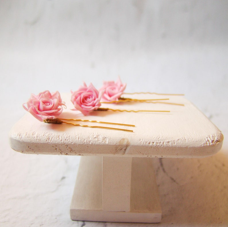 Rose flower hair pin wedding, Rose hairpin, pink hair flowers for bride, wedding hair pins, bridesmaid gift, set of 3 floral hair pins image 5