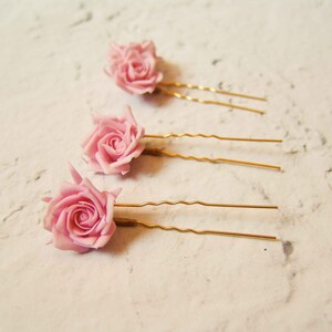 Rose flower hair pin wedding, Rose hairpin, pink hair flowers for bride, wedding hair pins, bridesmaid gift, set of 3 floral hair pins image 3