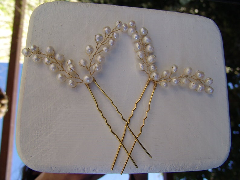 Fresh water pearls hair clips wedding, pearl hair pins, bridal pearl hair accessories, hair pin with real pearls, bridesmaids jewelry hair image 4