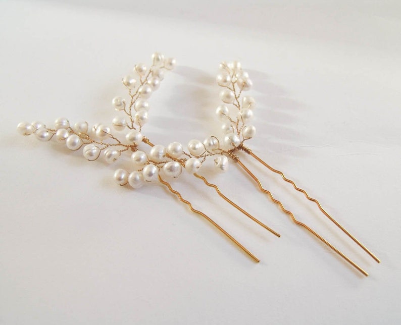 Fresh water pearls hair clips wedding, pearl hair pins, bridal pearl hair accessories, hair pin with real pearls, bridesmaids jewelry hair image 1