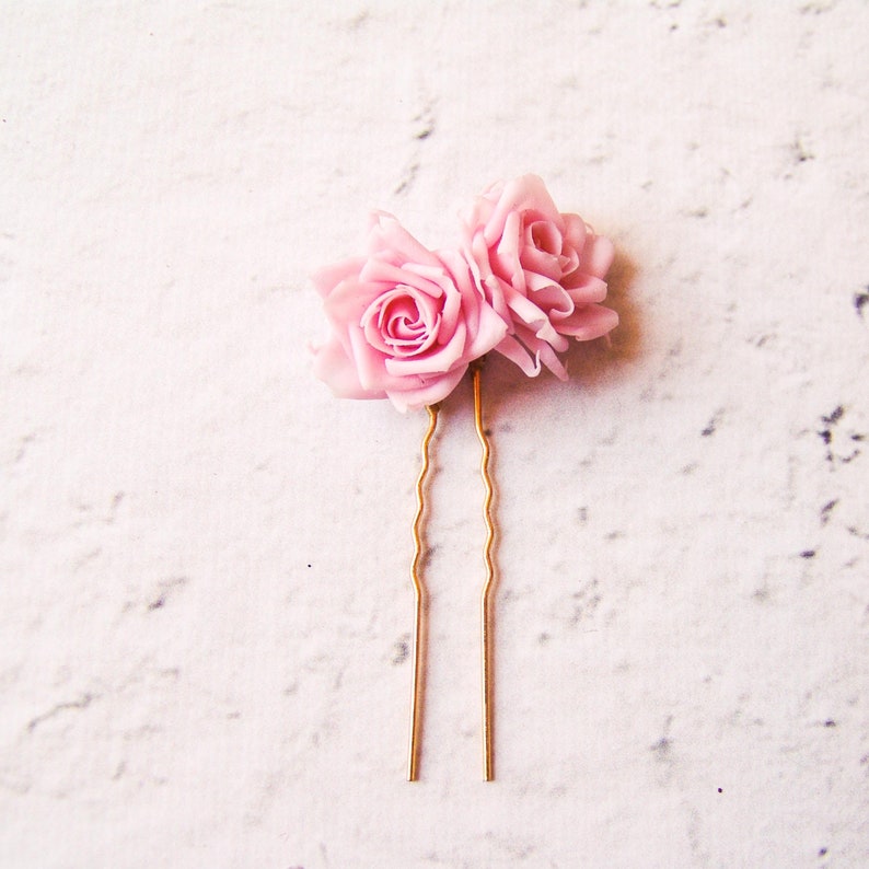 Rose flower hair pin wedding, Rose hairpin, pink hair flowers for bride, wedding hair pins, bridesmaid gift, set of 3 floral hair pins image 9