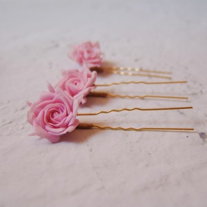 Rose flower hair pin wedding, Rose hairpin, pink hair flowers for bride, wedding hair pins, bridesmaid gift, set of 3 floral hair pins image 7