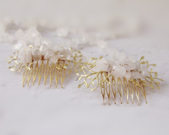 Clear Quartz Crystal Hair Comb, Boho Bridal Hair Comb, Raw  display picture 1