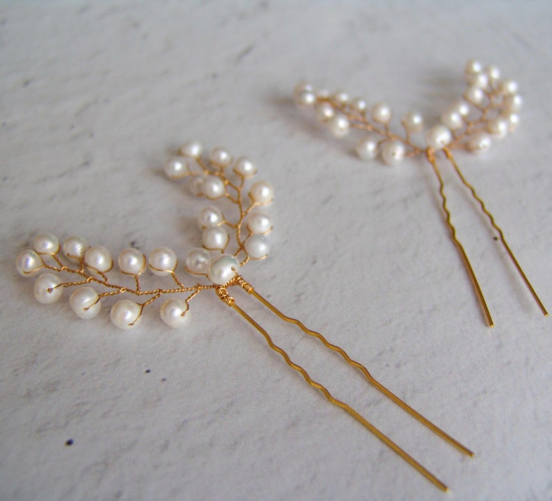 Fresh water pearls hair clips wedding, pearl hair pins, bridal pearl hair accessories, hair pin with real pearls, bridesmaids jewelry hair image 2