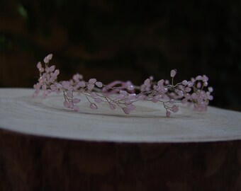 Pink crystal headband, sparkling headpiece, minimalist hair vine, quartz crystal hair vine, slim thin headband , bridesmaids headpiece